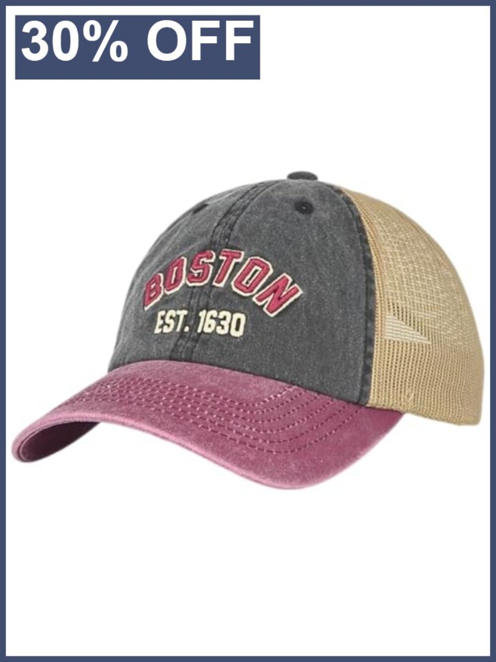 Boston EST 1630 Embroidered Mesh Back Snapback Trucker Hat